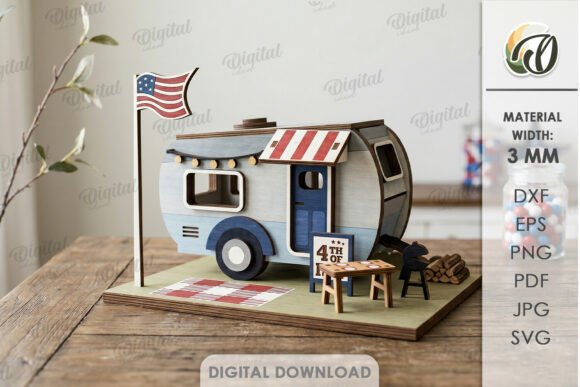3D 4th of July House Laser Cut