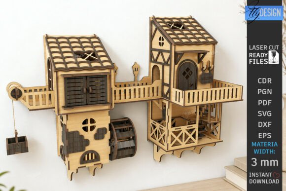 3D House Wall Decor for Laser Cut Bundle: Transforming Spaces with Medieval Fairy Tale Charm