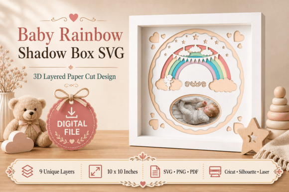 3d Layered Baby Rainbow Shadow Box Frame
