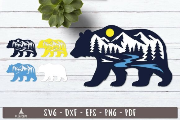 3d Mountain Bear Layered SVG Design