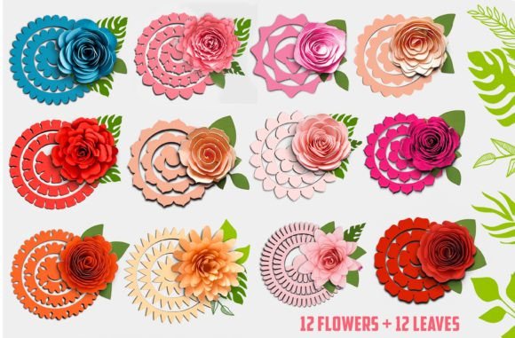 3D Rolled Paper Flower Leaf SVG Bundle