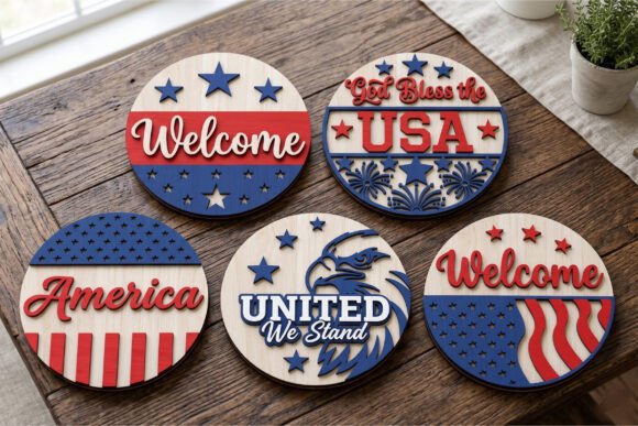 Patriotic 3D Layered Round Sign Bundle