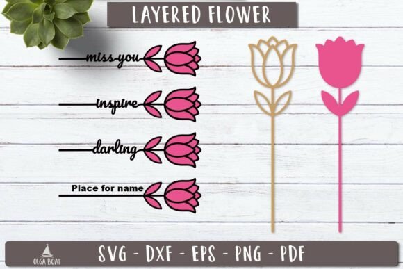 Tulip Flower Name SVG 3d Layered Laser